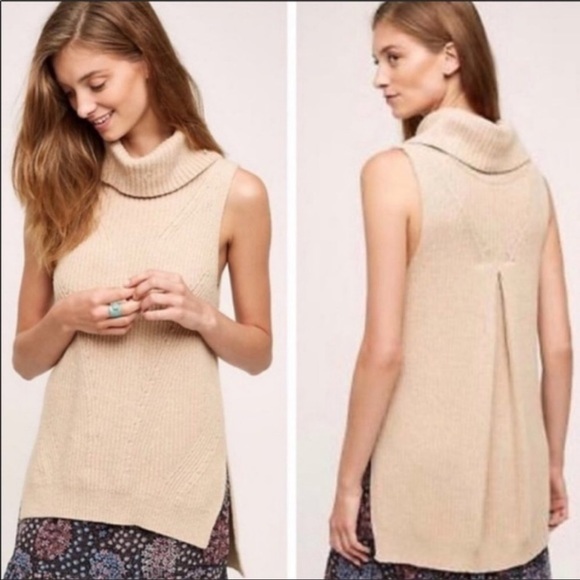 Angel Of The North Sweaters - ANTHROPOLOGIE ANGEL OF THE NORTH Wool Sleeveless Sweater Cowl Neck Beige